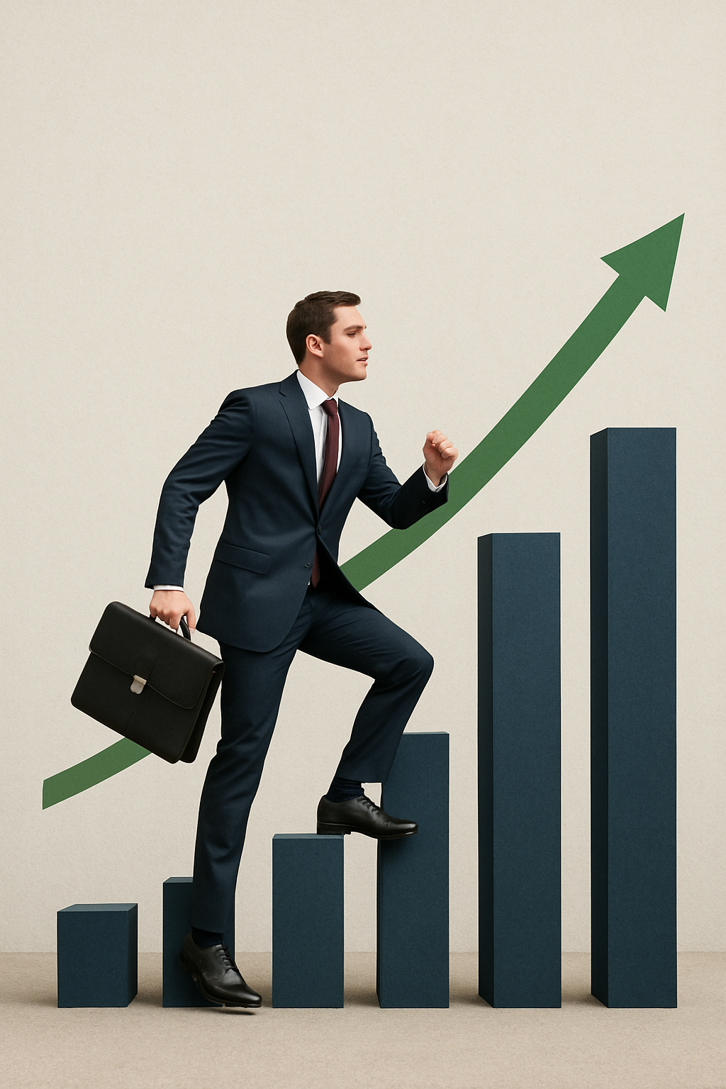 Empresario profesional escalando hacia el crecimiento empresarial